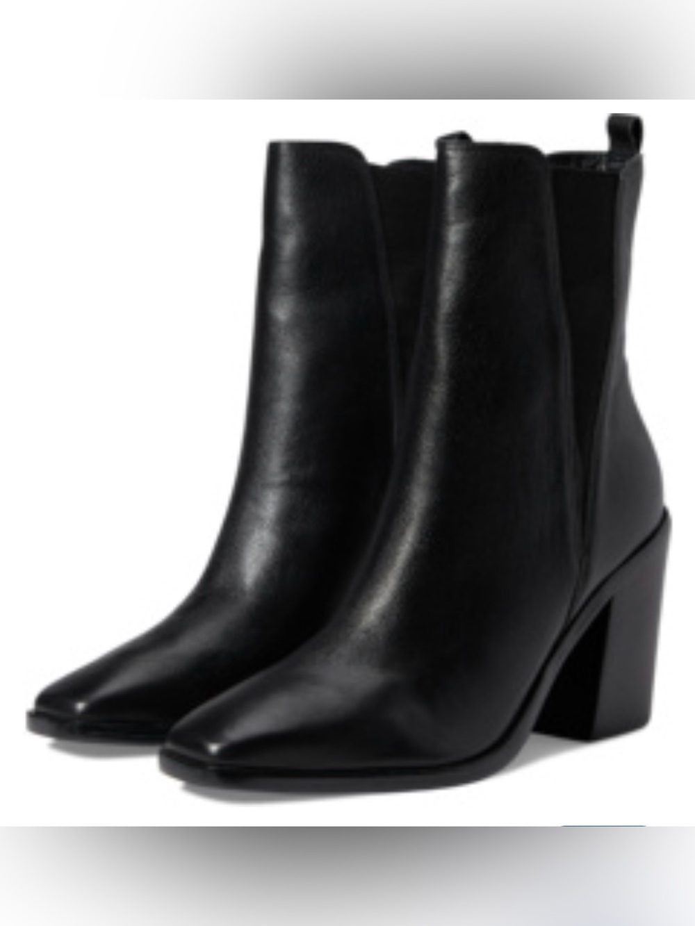 MARC FISHER Black Leather Chelsea Block Heel Ankle Boots